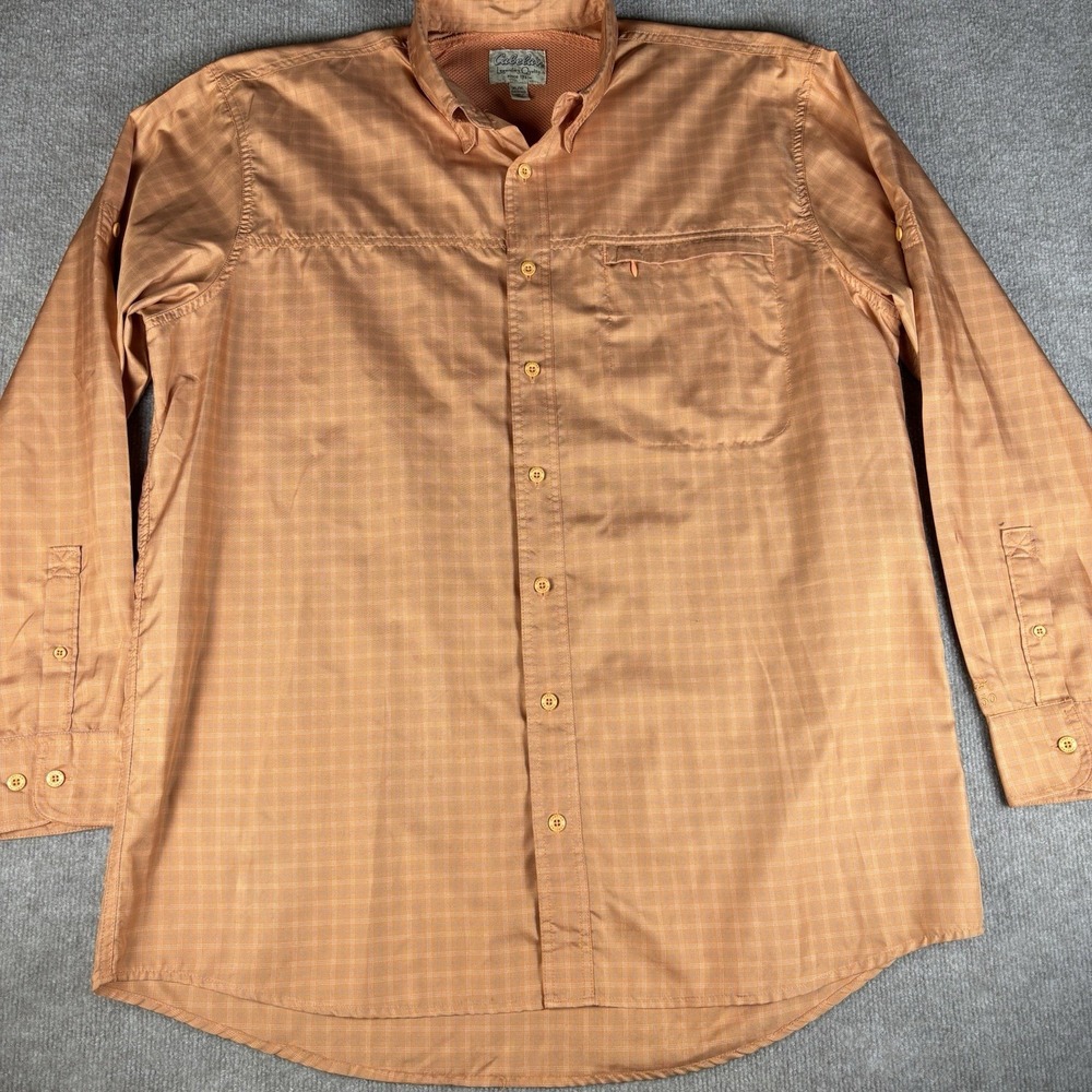 Cabela's XL Tall Orange Plaid Vented Fishing Shirt Long Sleeve Button Up‎